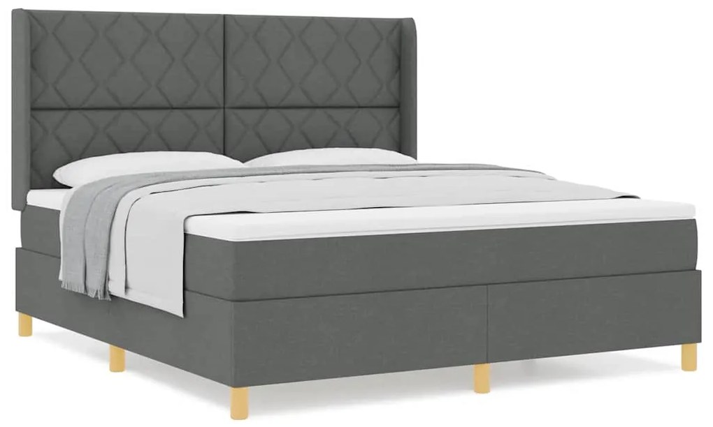 Cama box com colchão cinza escuro 180 x 200 cm, tecido.