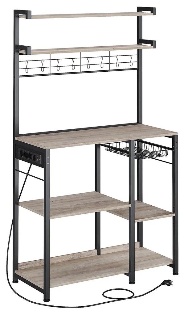 Armario de cozinha com tomadas e cesto 40 x 90 x 165,5 cm greige e Preto