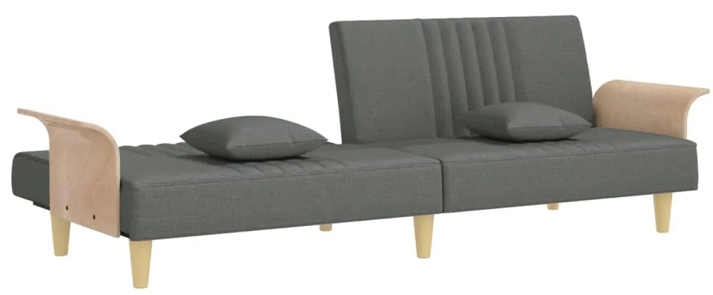 Sofá-cama com apoio de braços tecido cinzento-escuro
