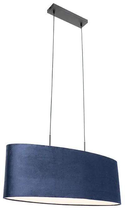 Moderno candeeiro suspenso preto com abajur azul 2-luz - Tambor Moderno