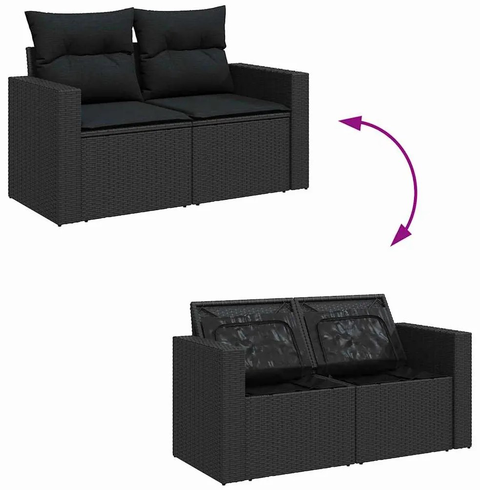 Conjunto de Sofá de Jardim vidaXL de 14 Peças com Almofadas Preto Vime