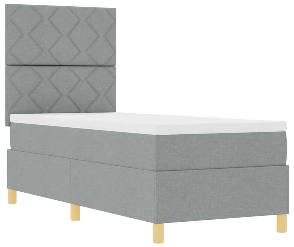 Cama Box Spring com Colchão &amp; LED Cinza Claro 80x200 cm Tecido