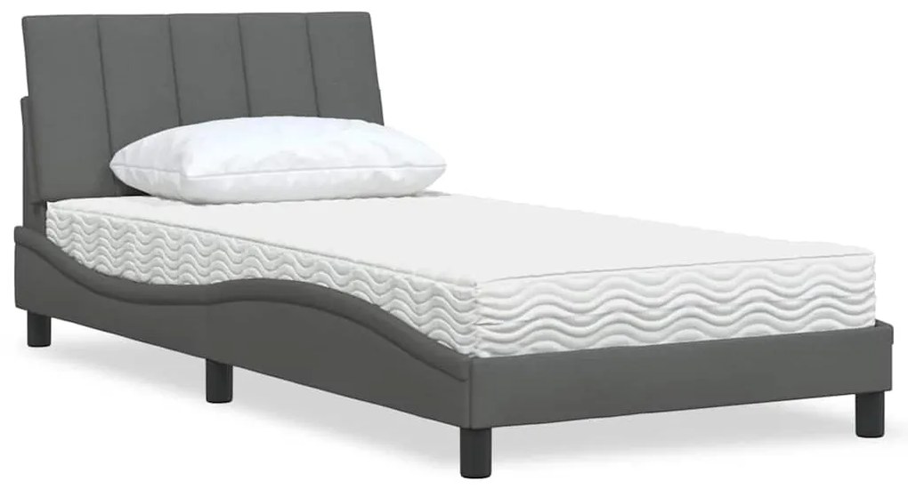 Cama com colchão 100x200 cm tecido cinzento-escuro