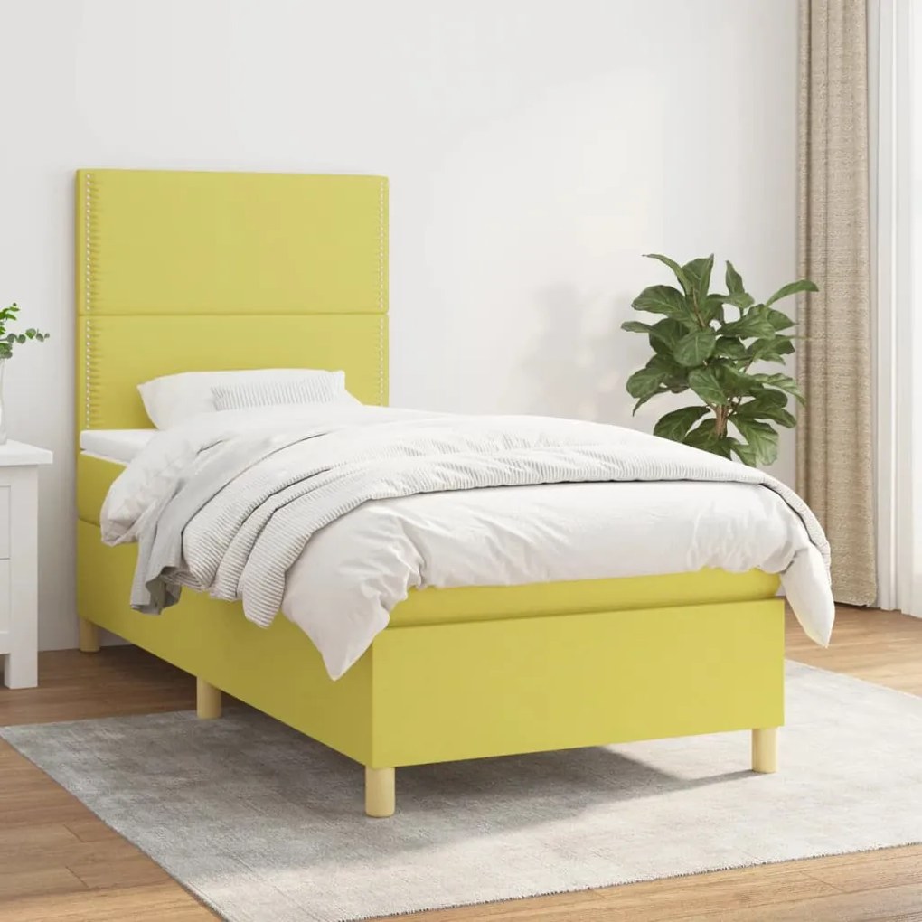 vidaXL Cama com molas/colchão 90x200 cm tecido verde