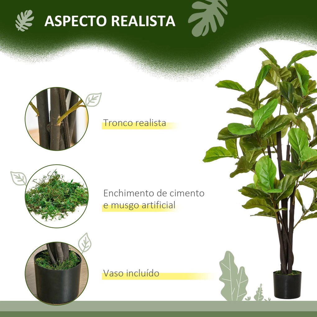 Planta Artificial Ficus 130 cm com 78 Folhas e Vaso de Planta Artificial Decorativa para Interior e Exterior Verde