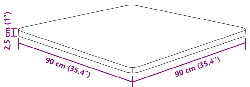 Tampo de mesa quadrado 90x90x2,5 cm carvalho maciço não tratado