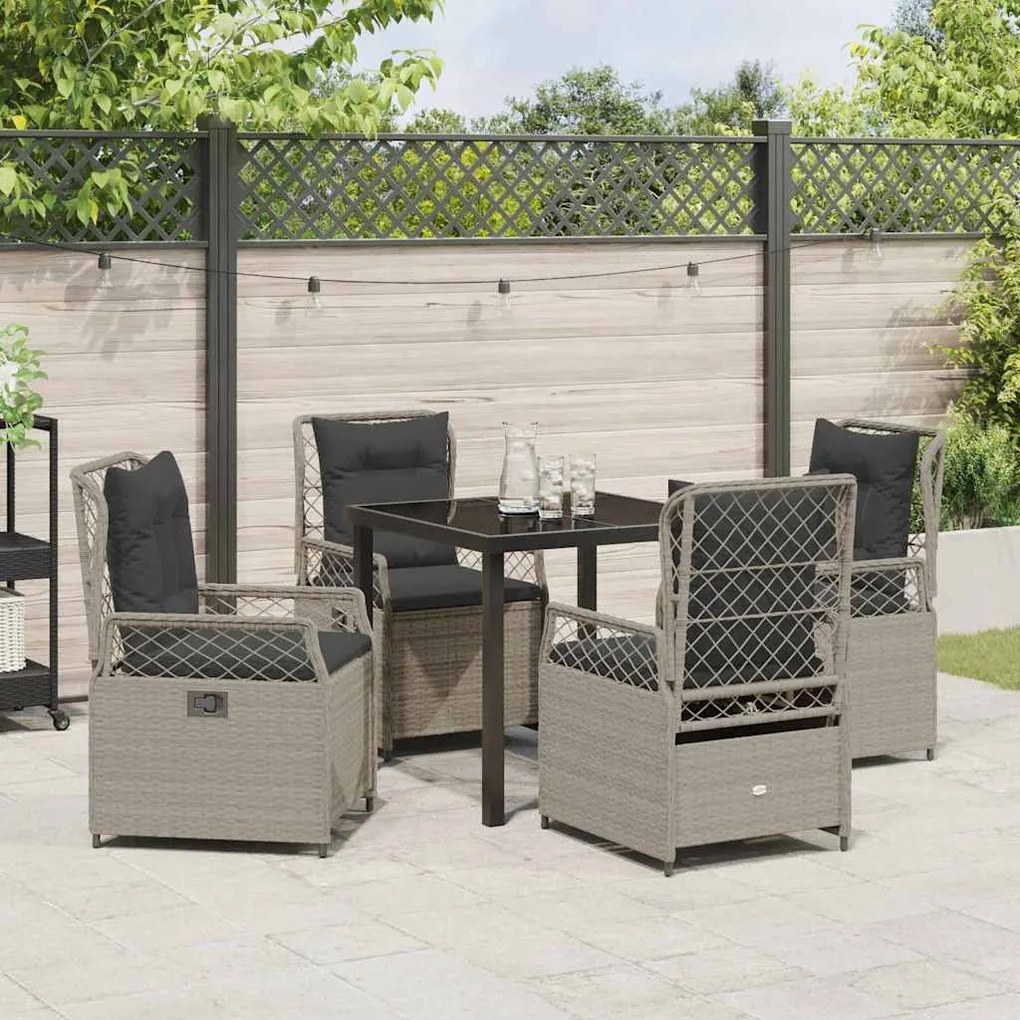 Conjunto de Jantar pra Jardim - 5 Peças Cinza Claro em Poly Rattan