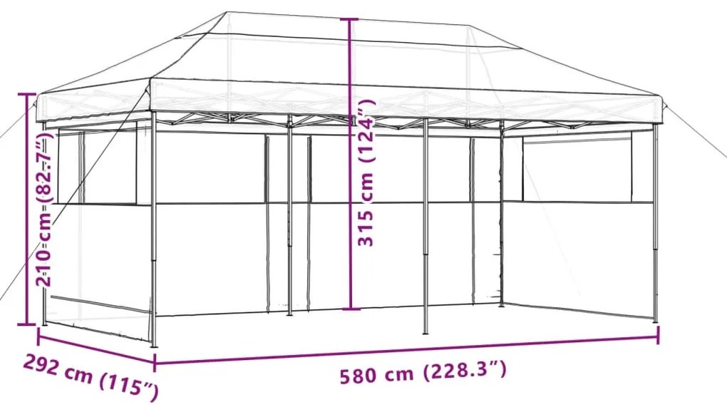 Tenda para festas pop-up dobrável c/ 3 paredes laterais laranja