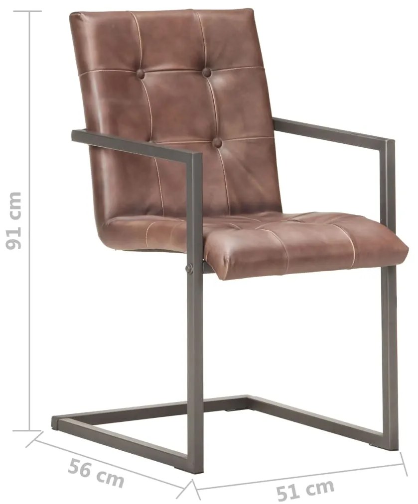 Cadeiras jantar cantilever 2 pcs couro genuíno castanho velho