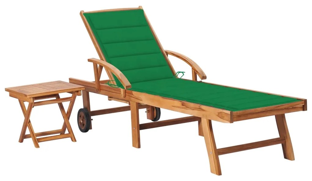 vidaXL Espreguiçadeira com mesa e almofadão madeira de teca maciça