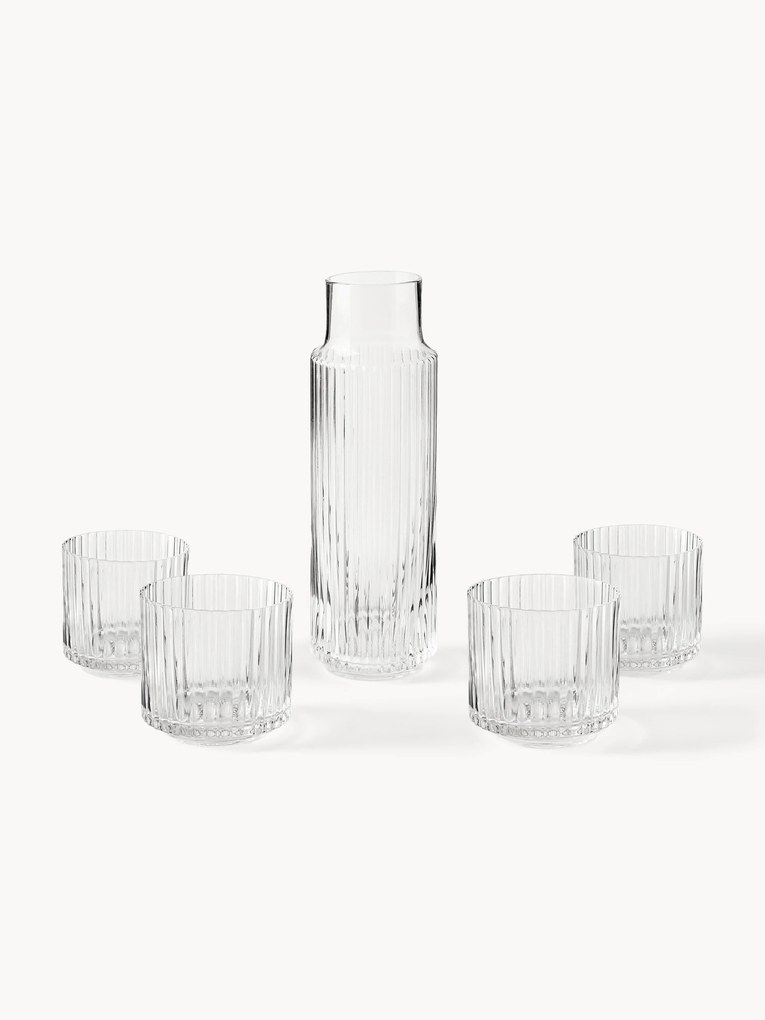Jarro de vidro artesanal Aleo com copos, conjunto de 5