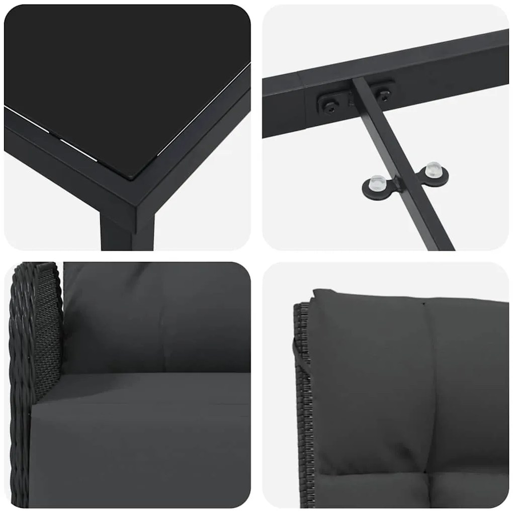 Conjunto de Jantar de Jardim com 3 Peças e Almofadas em Polyrattan Pre