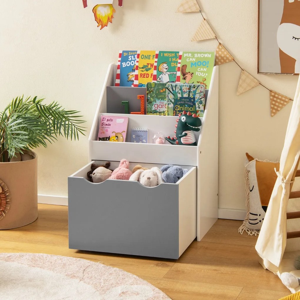Estante Infantil com Gaveta "Luna" - Organizador de Brinquedos com Rod