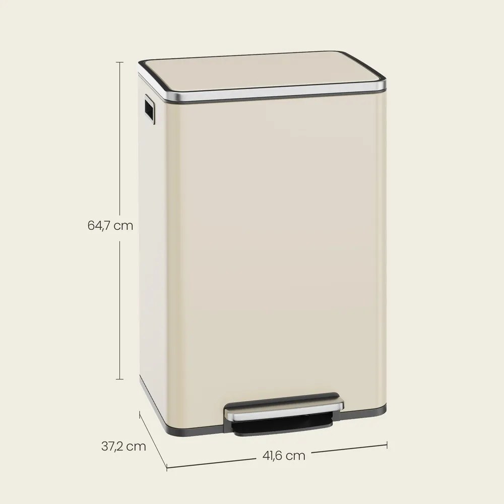 Caixote do lixo 50 L com tampa e pegas 41,6 x 37,2 x 64,7 cm, cor creme