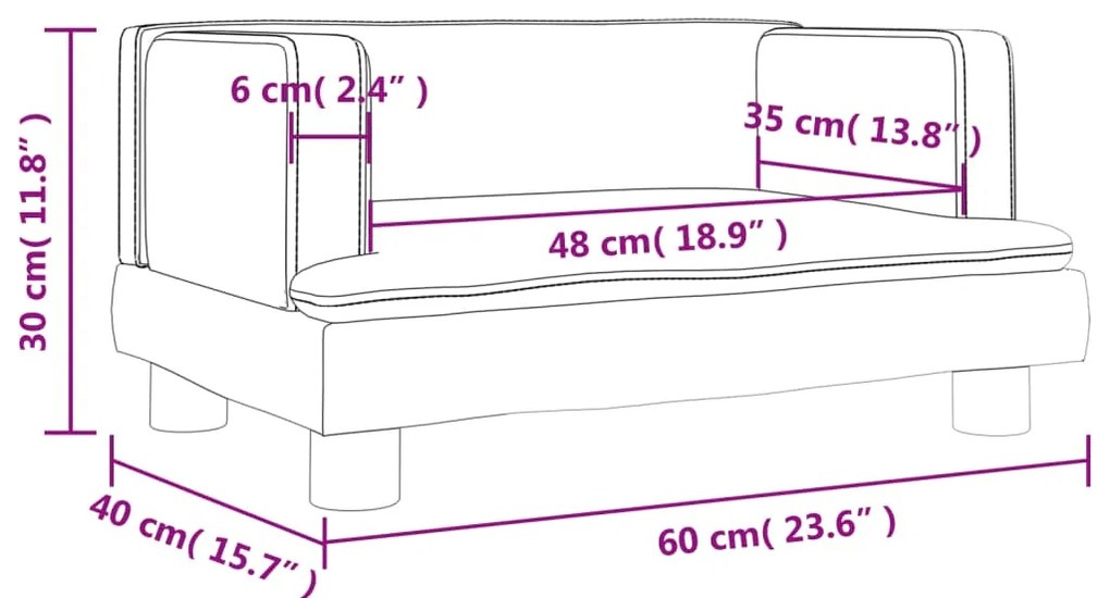 Sofá infantil 60x40x30 cm veludo castanho