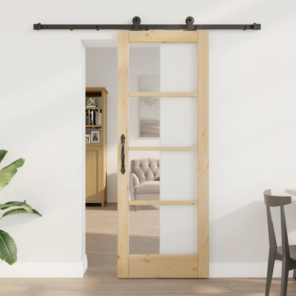 Porta Deslizante vidaXL com Conjunto de Hardware 'ORKDAL'Madeira Sólida e Vidro