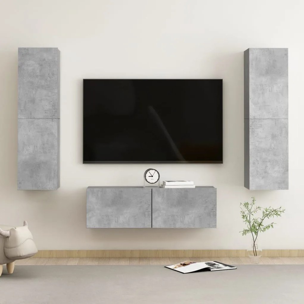 vidaXL 3 pcs conjunto de móveis de TV contraplacado cinzento cimento