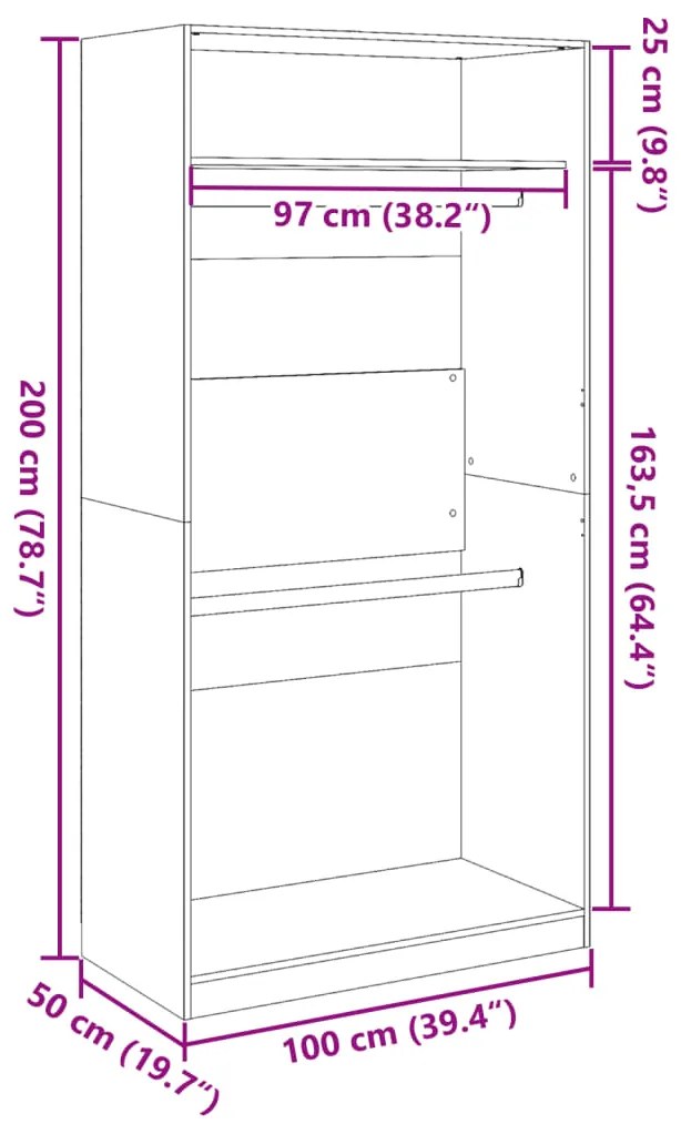 Roupeiro 100x50x200 cm derivados de madeira cinzento cimento