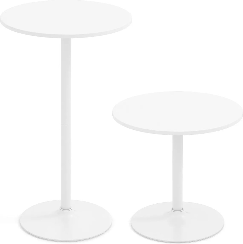 Conjunto 2 mesas bar redondas (BANCOS NÃO INCLUIDOS) com altura de bar 60 x 60 x 101,5 cm conversível em mesa de café com altura de 56 cm branca