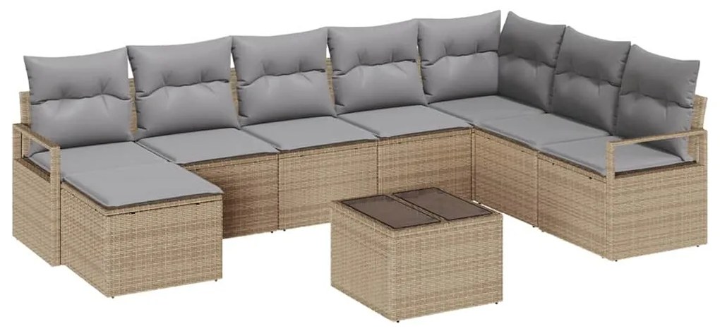 Conjunto de Sofá de Jardim com 9 Peças e Almofadas Pretas em Rattan Si