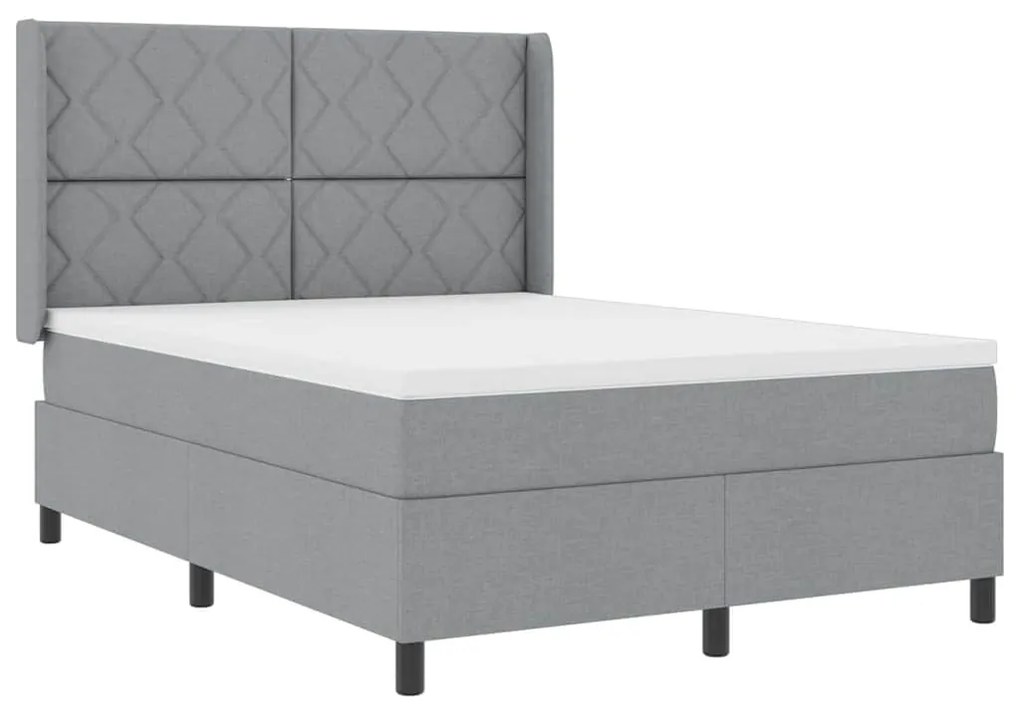 Cama Box com Colchão Cinza Claro 140x200 cm em Tecido.