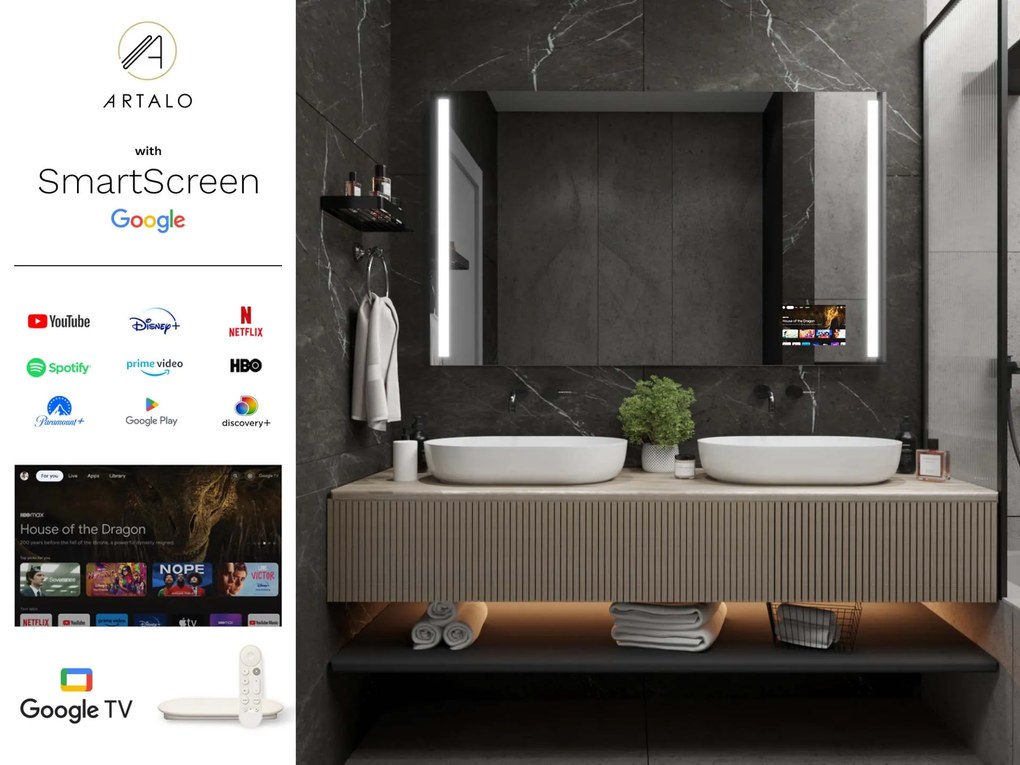 Espelho LED SMART com iluminação M4 premium + SmartScreen with Google TV