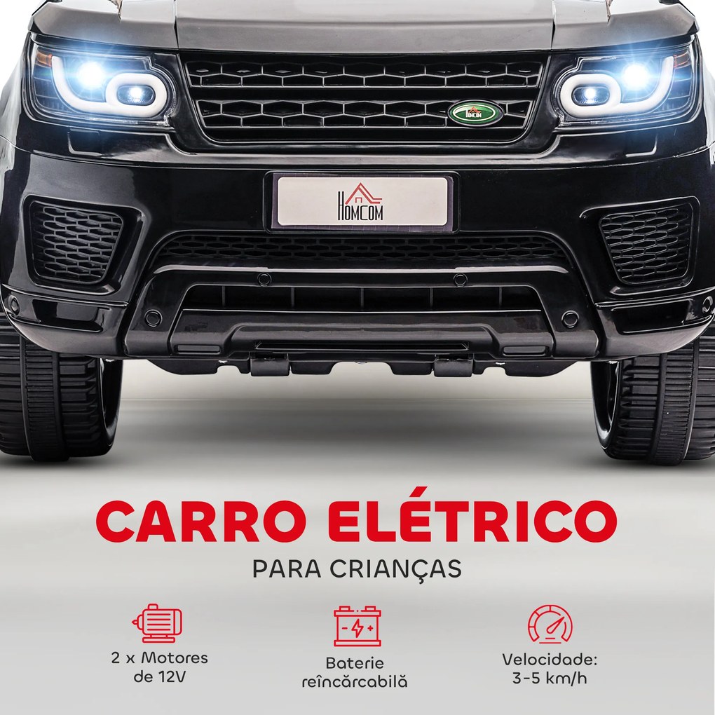 Carro Elétrico SUV Infantil 12V com 2 Motores Controlo Remoto Faróis Buzina Bluetooth Música USB e Abertura de Porta 3-5km/h 110x68x52cm Preto