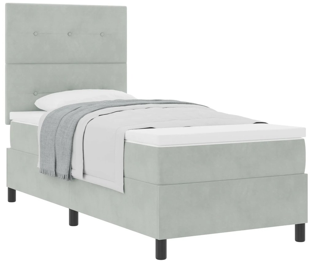 Cama Box Spring com Colchão Cinza Claro Solteiro Veludo