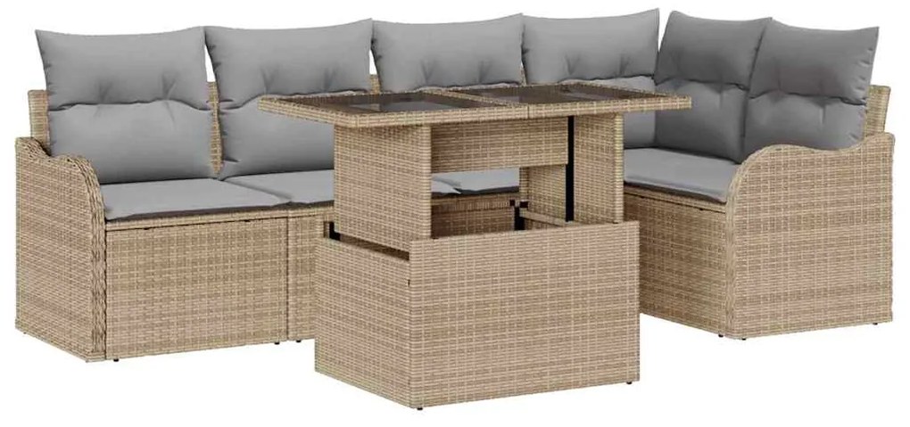 Conjunto de Sofás de Jardim de 6 Peças com Almofadas de Rattan Poliést