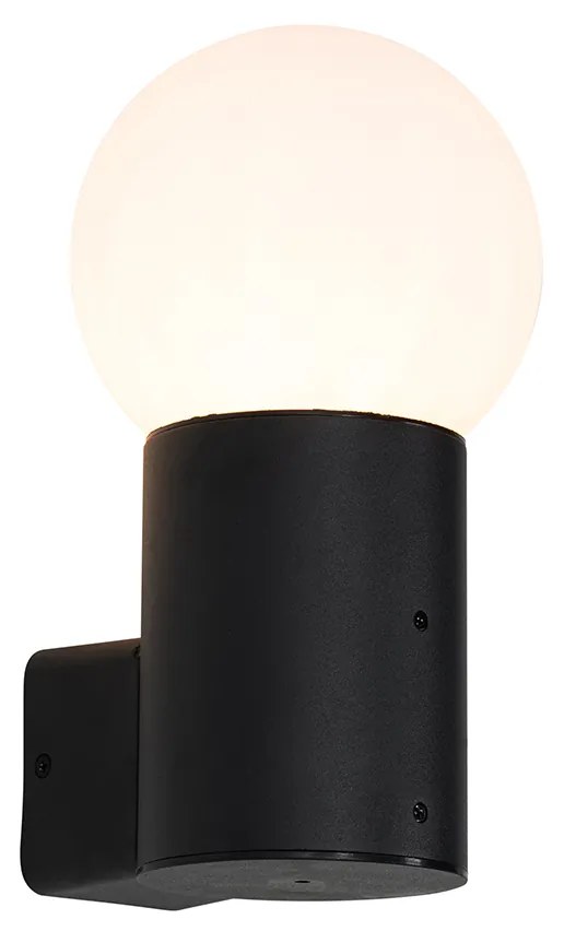 Candeeiro de parede exterior preto com vidro opalino IP44 - Huma Moderno