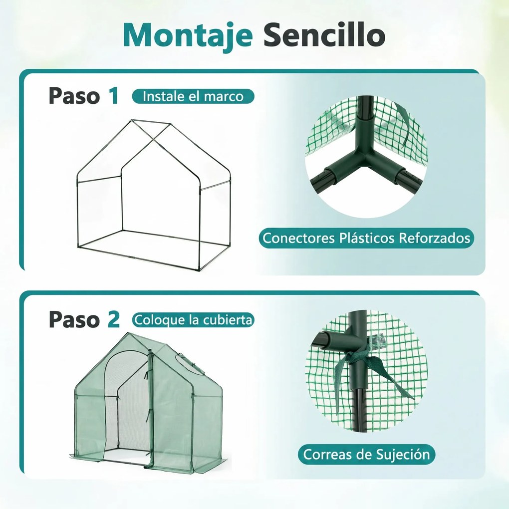 Estufa de jardim em forma de túnel 180 x 100 x 168 cm, impermeável, com porta enrolável e janela coberta em PE, Estrutura metálica para terraço, horta