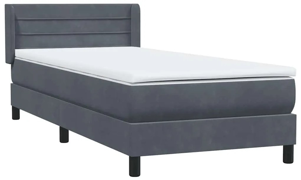 Cama com molas/colchão cinza-escuro 80x210 cm veludo
