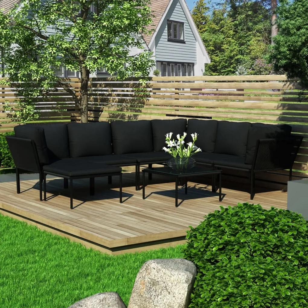 8 pcs conjunto lounge de jardim c/ almofadões PVC preto