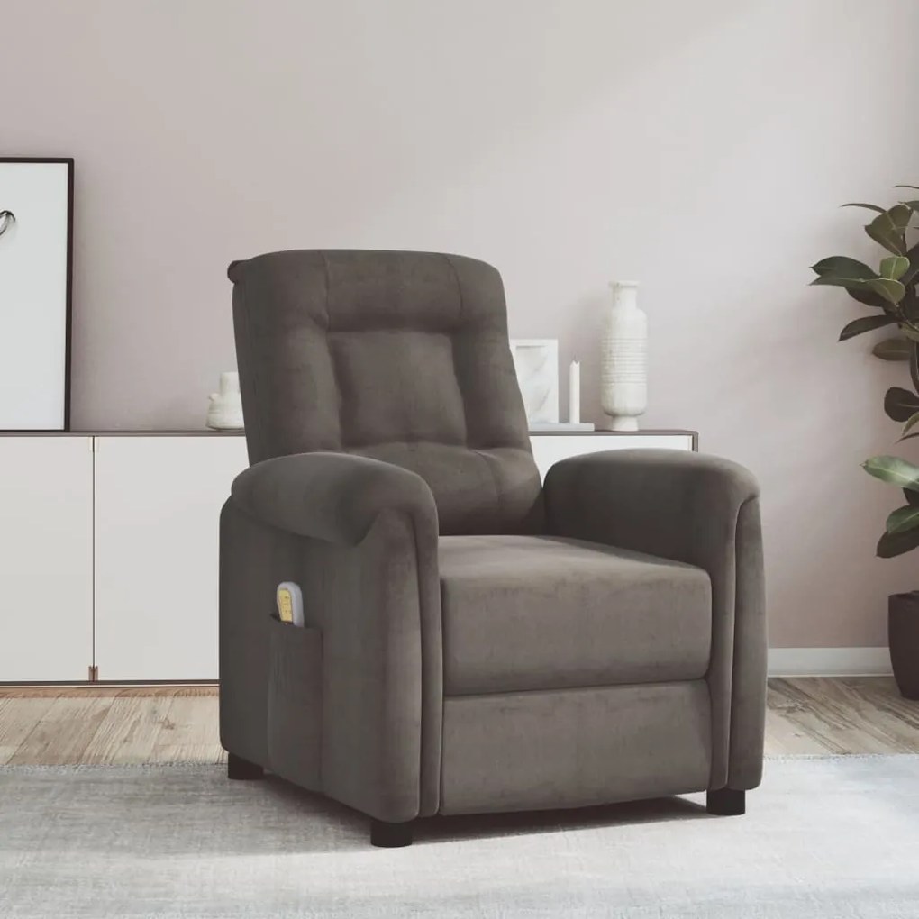 vidaXL Poltrona elevatória de massagens tecido microfibra cinza-escuro