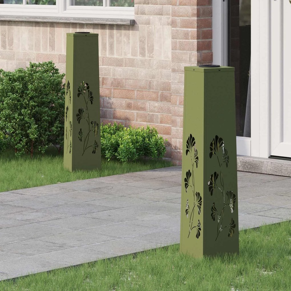 vidaXL Luz Solar LED de Caminho 2 pcs Verde Oliva Aço Laminado a Frio