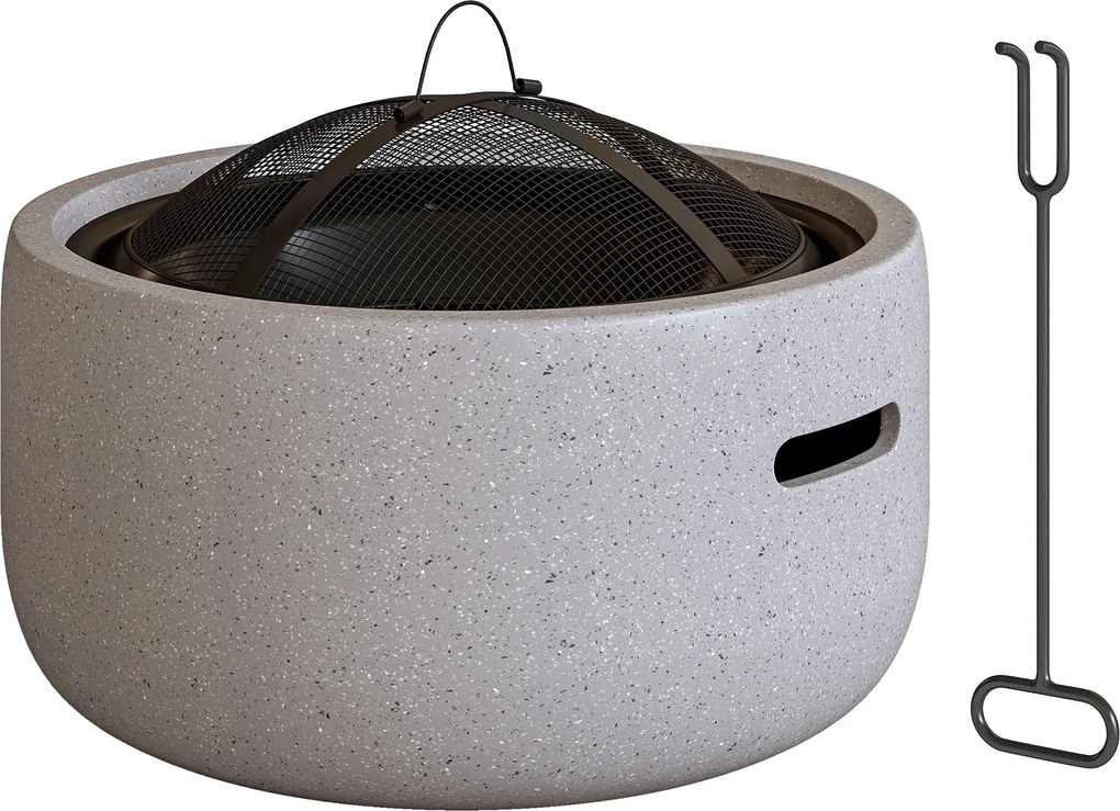 Outsunny Brasero Exterior Redondo Brasero para Jardim com Atizador Protetor de Faíscas e Grade Ø45x34 cm Cinzento | Aosom Portugal