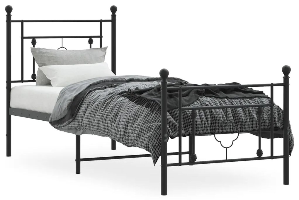 Estrutura de cama com cabeceira e pés 75x190 cm metal preto