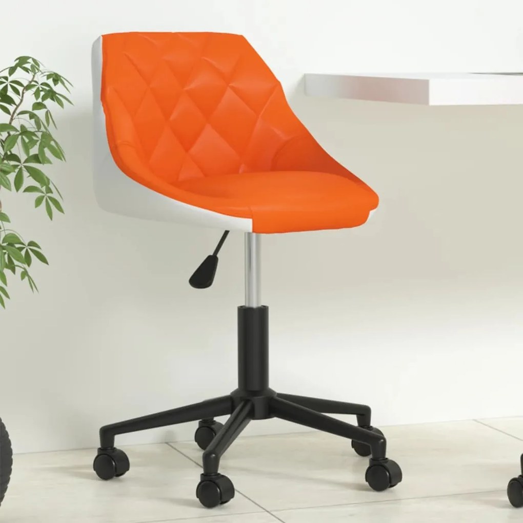 vidaXL Cadeira escritório giratória couro artificial laranja e branco