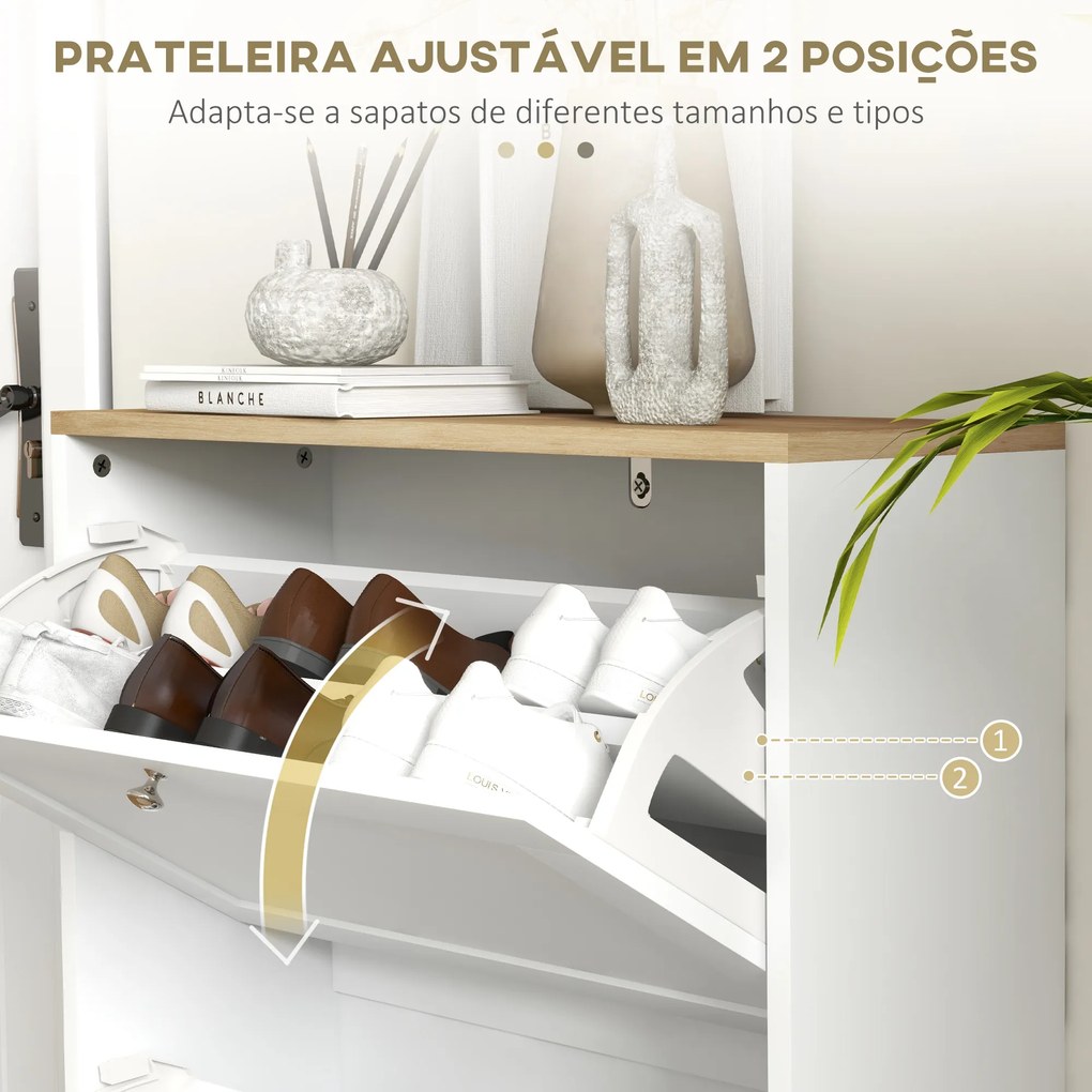 Sapateira Estreita com 2 Portas Sapateira para Entrada com Prateleiras Ajustáveis para 12 Pares de Sapatos 60x24x80 cm Branco