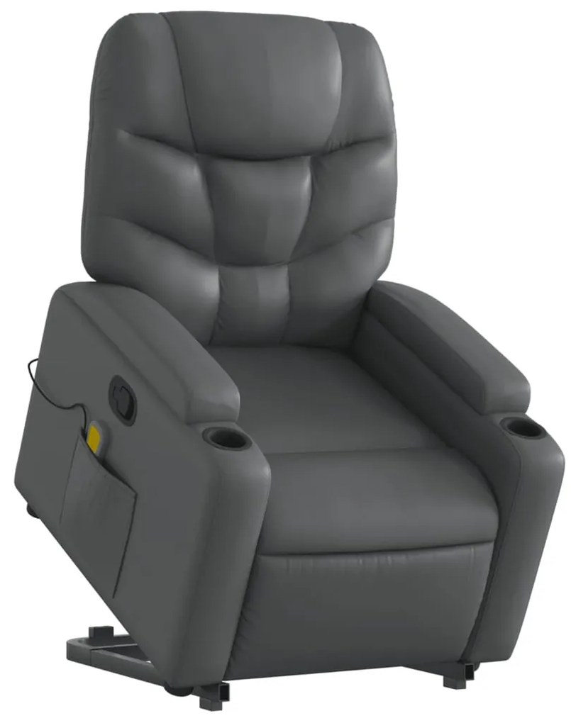Poltrona massagens reclinável elevatória couro artif. cinzento