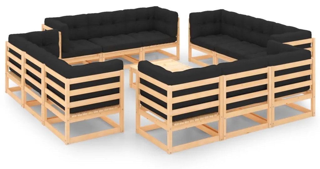 vidaXL 13 pcs conjunto lounge de jardim c/ almofadões pinho maciço
