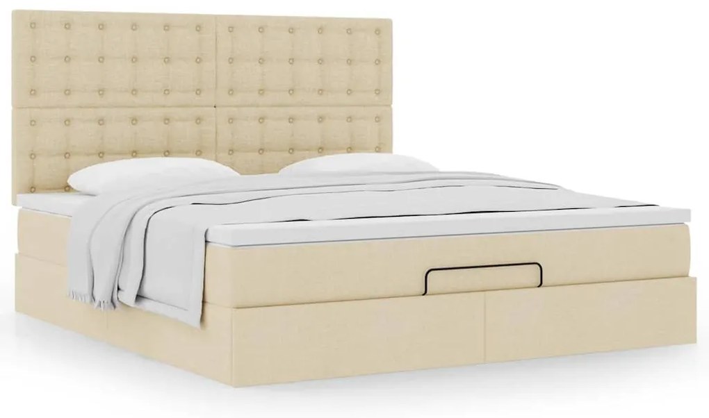 Estrutura de cama otomana com colchão tecido creme 160x200cm