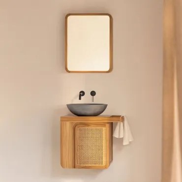 Conjunto De Móvel De Casa De Banho Suspenso Em Madeira De Teca Georgy Madeira De Teca & Cimento Cinzento Redondo Ø40 Cm Tarsis & - Sklum