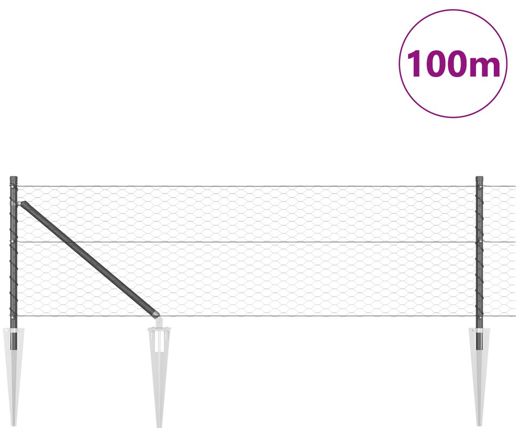 Cerca Hexagonal vidaXL Cinza 0.6x100 m Aço