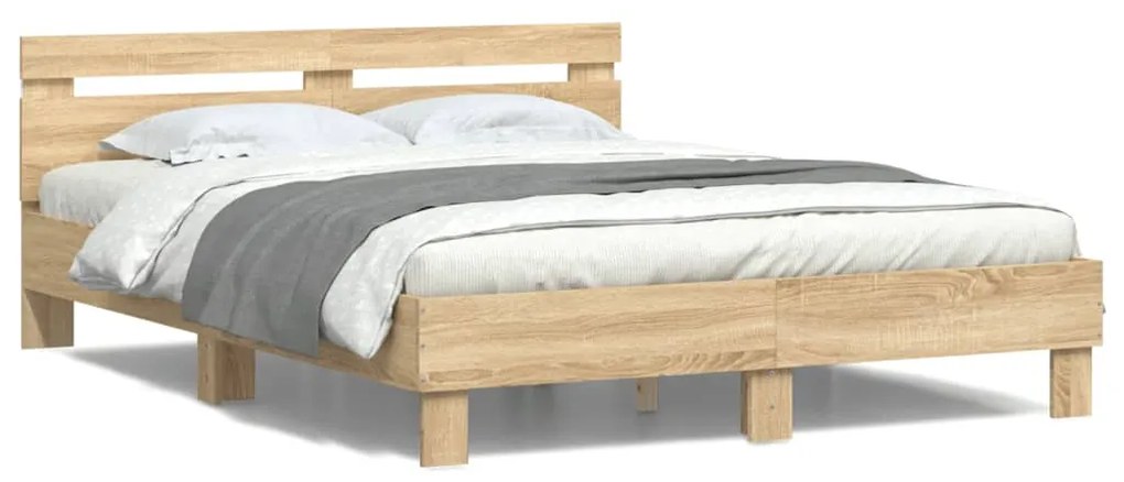 Estrutura cama c/ cabeceira/luzes LED 140x190cm carvalho sonoma