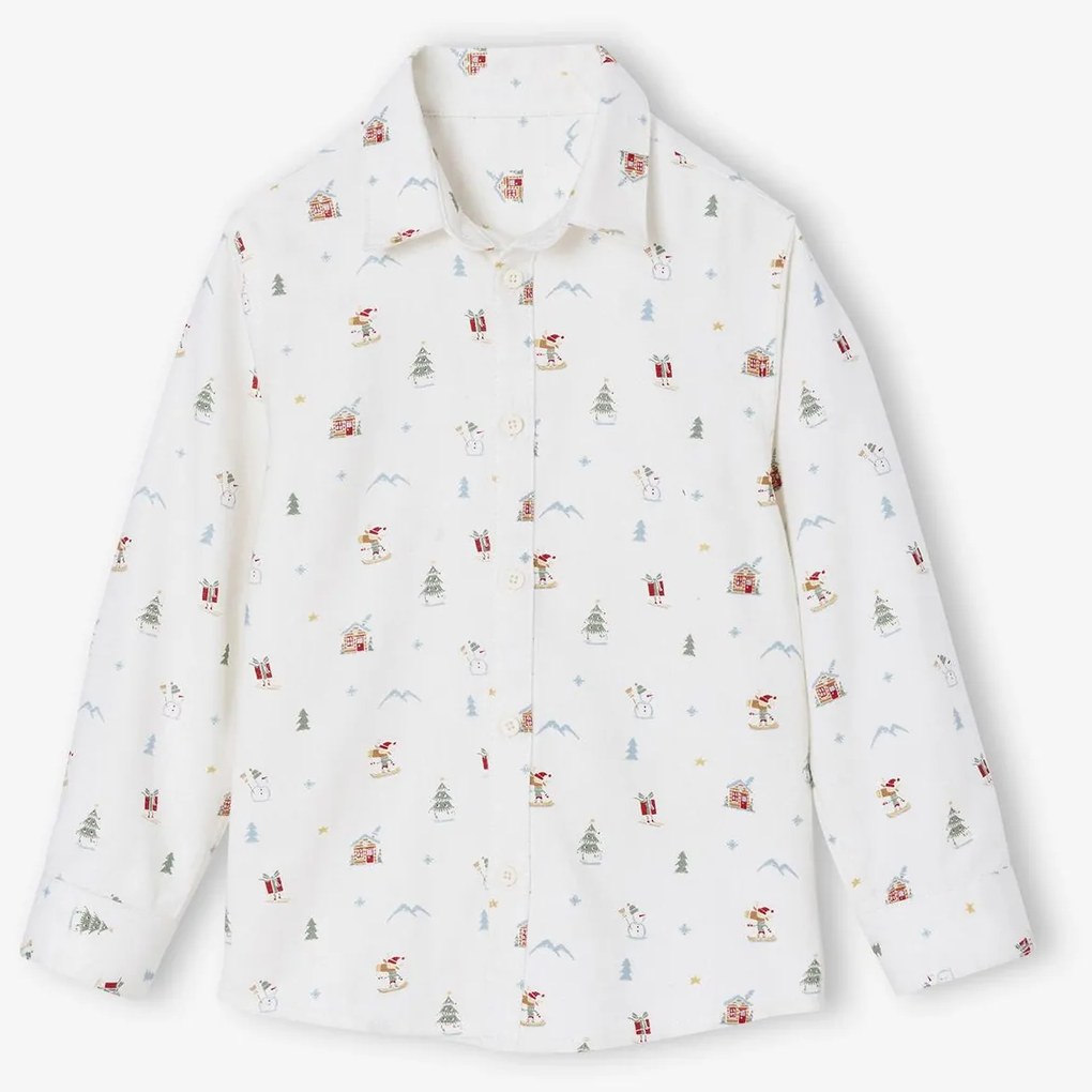 Camisa em flanela coleção cápsula de Natal, para menino branco estampado