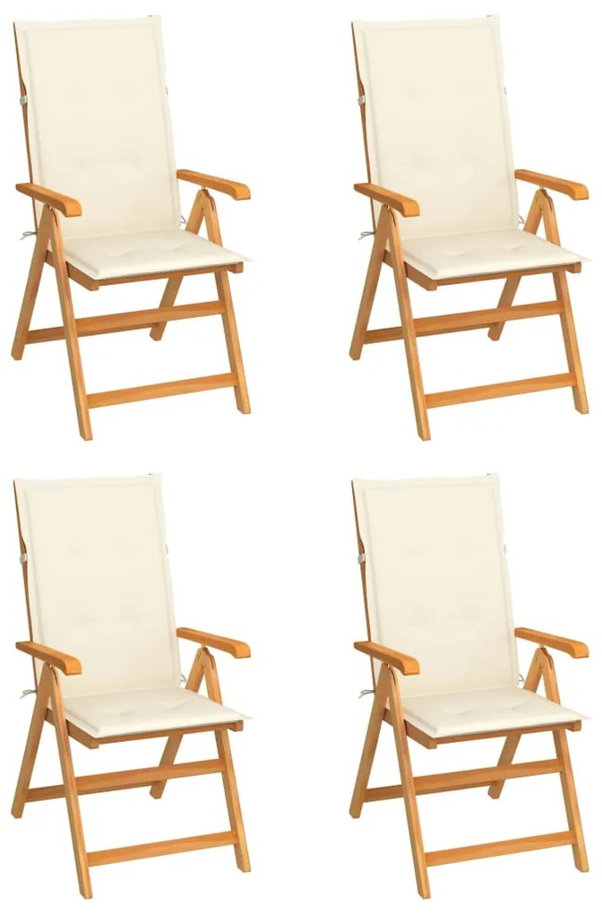 vidaXL Cadeiras de jardim c/ almofadões cor creme 4 pcs teca maciça