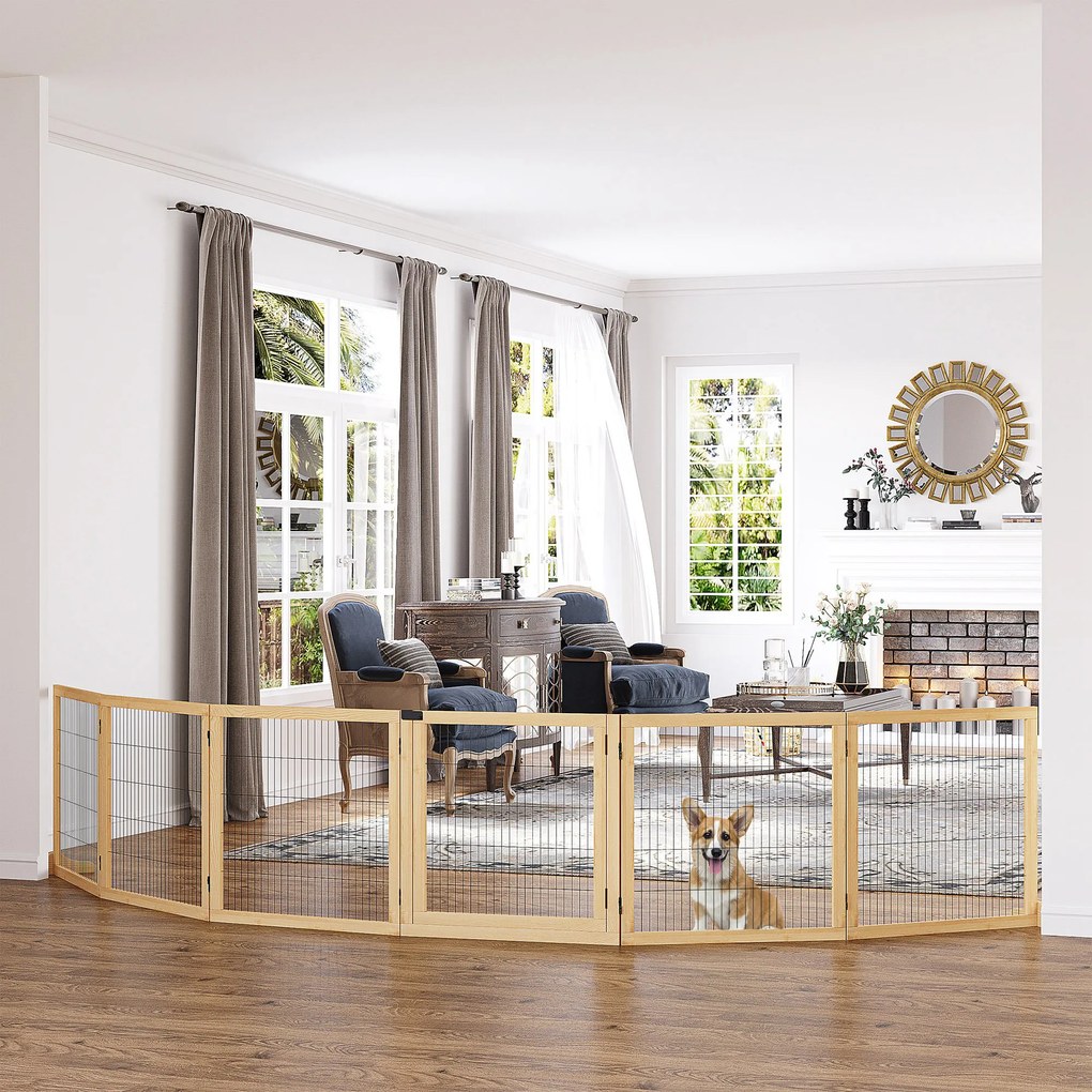 Barreira de Segurança para Cães de Madeira Dobrável para Cães Pequenos e Médios com 6 Painéis 432x36x70 cm Madeira