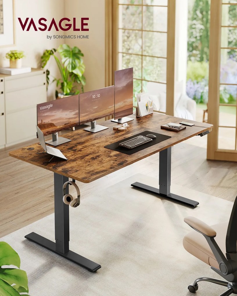 Secretária elétrica com altura ajustável 160 x 80 x (72-120) cm, porta USB e função de memória, castanho vintage