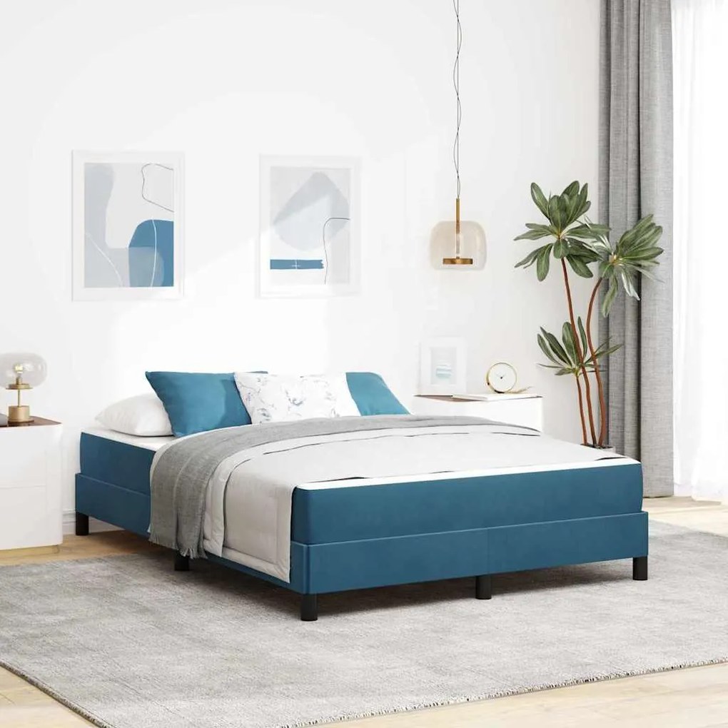 vidaXL Cama Box com colchão Azul Escuro 140 x 220 cm tecido